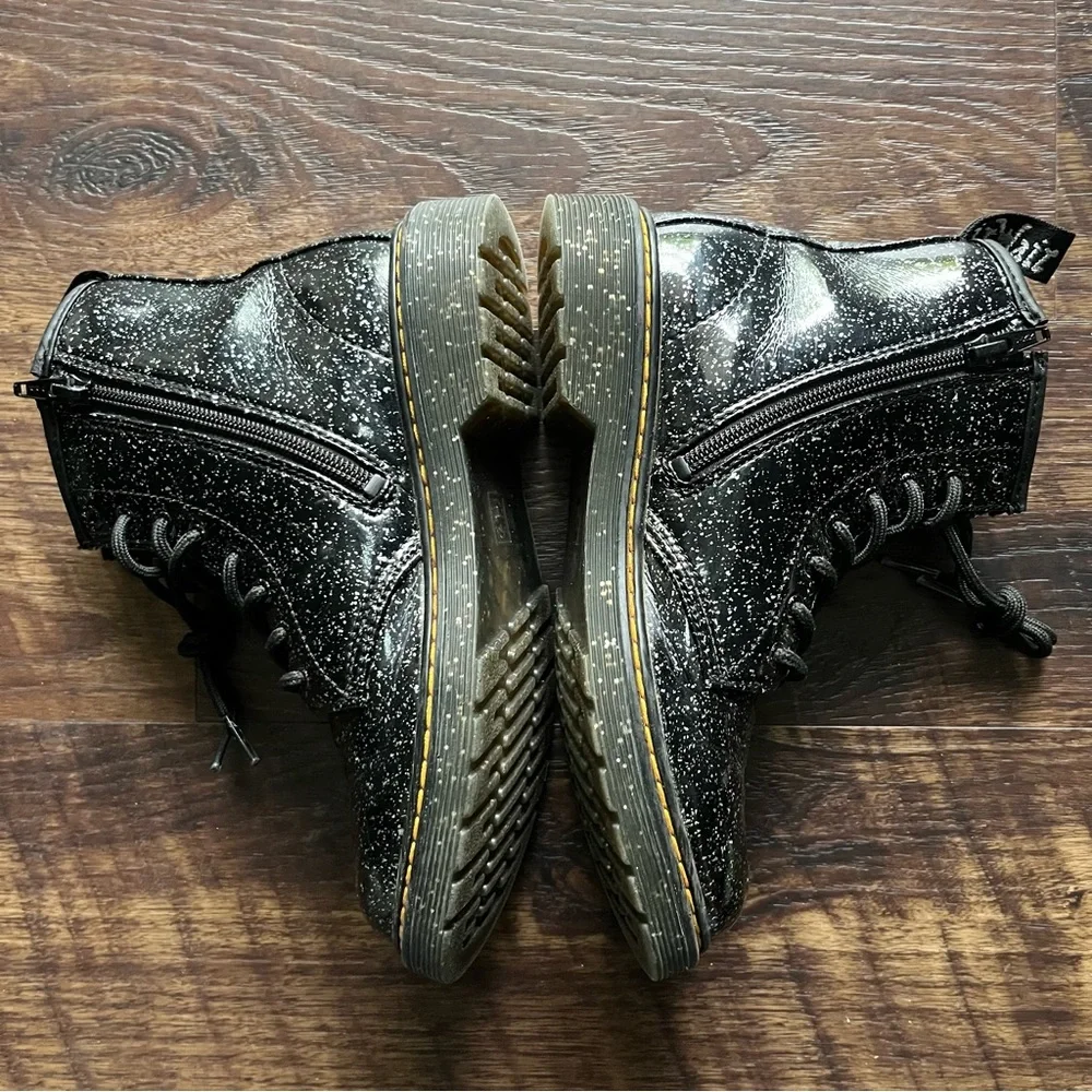 Dr martens doc black glitter lace up combat boots shoes 1460j 5L 4M 36EU